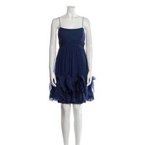 Marchesa Authentic Solid Navy Blue Silk A Line Tank Mini Dress 2 Xs